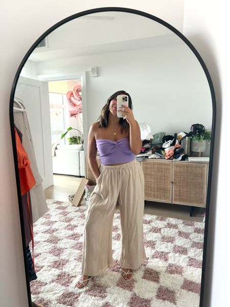 Comfy girls night or date night outfit: wide leg crinkle pants from Abercrombie + amazon sweater strapless top under $30. Both true to size, M

#LTKfit #LTKunder50 #LTKSeasonal