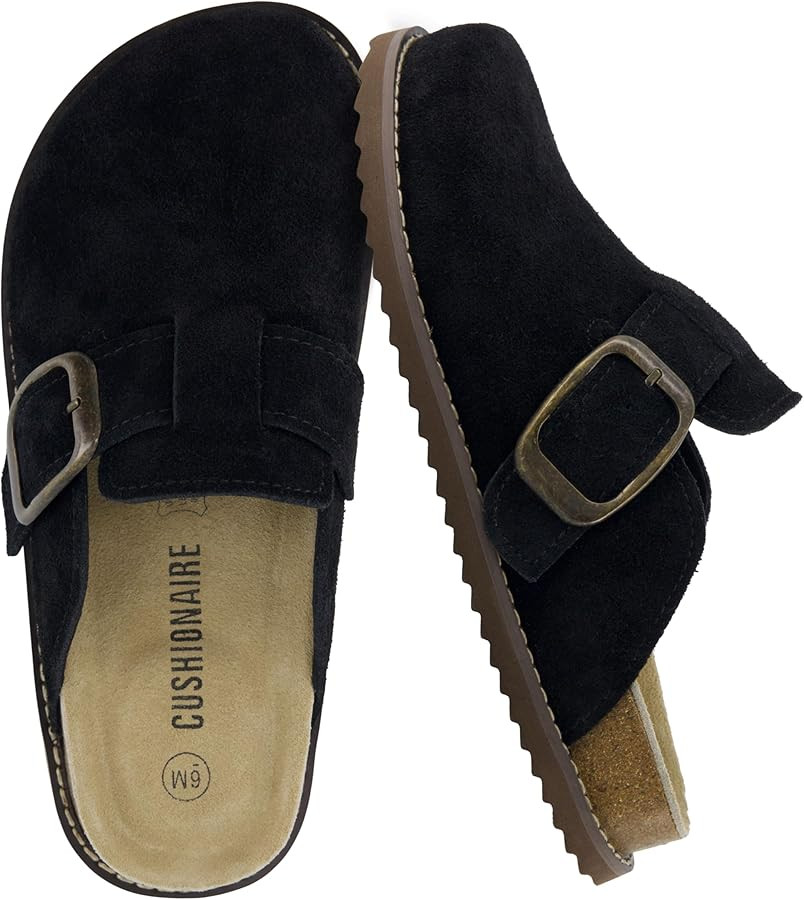 CUSHIONAIRE Women's Blain Genuine Suede Slip-On Clogs with + Memory Foam & Chic Buckle Mule - Com... | Amazon (US)