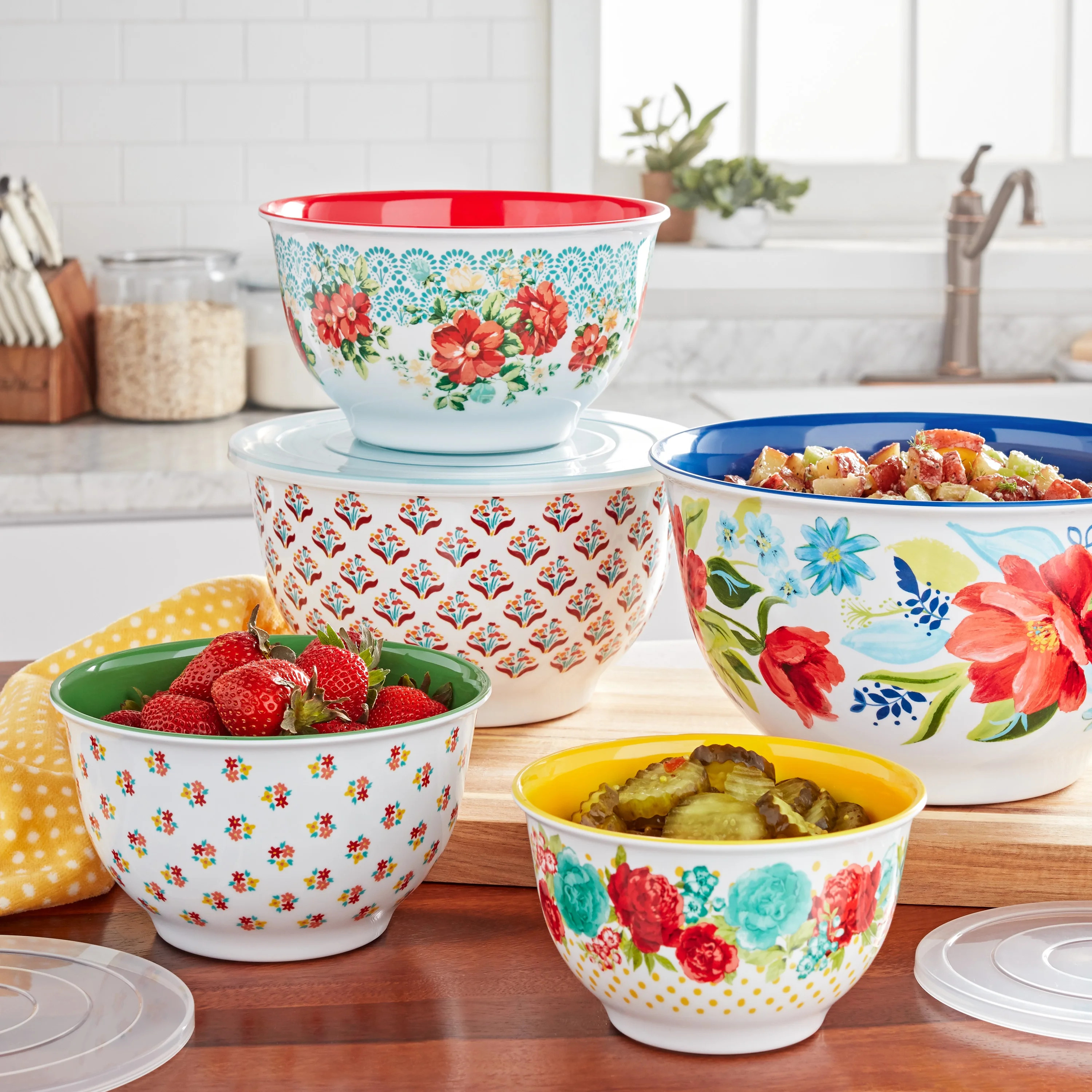 The Pioneer Woman Melamine Mixing Bowl Set, 10 Piece Set, Spring Bouquet | Walmart (US)