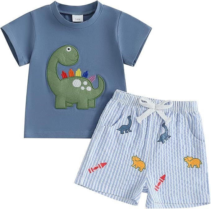 Toddler Baby Boy Back To School Outfits Embroidery Short Sleeve T-shirt Shorts First of Day Kinde... | Amazon (US)