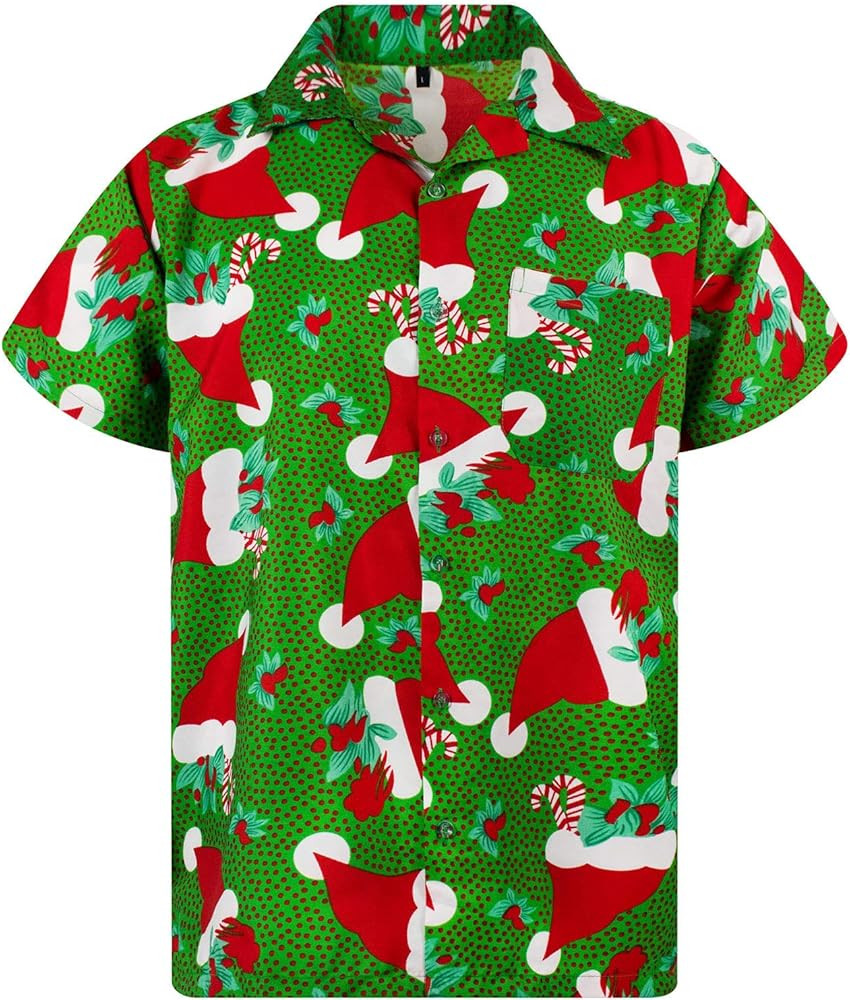Men's Ugly-Christmas-Shirts Funky Button-Down Short-Sleeve X-Mas Christmas-Hats Snowflakes Santa ... | Amazon (US)