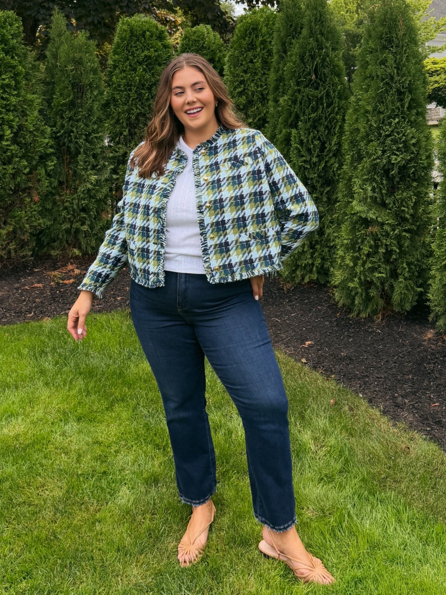 Wearing size XXL in tweed jacket, XXL Tall in t-shirt, 16Plus in jeans. Use CARALYN15 at Good American. Use CARALYN15 on your first order at Spanx

#LTKootd #LTKSeasonal #LTKPlusSize