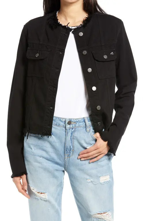 HIDDEN JEANS Fray Edges Denim Jacket in Black at Nordstrom, Size X-Small | Nordstrom