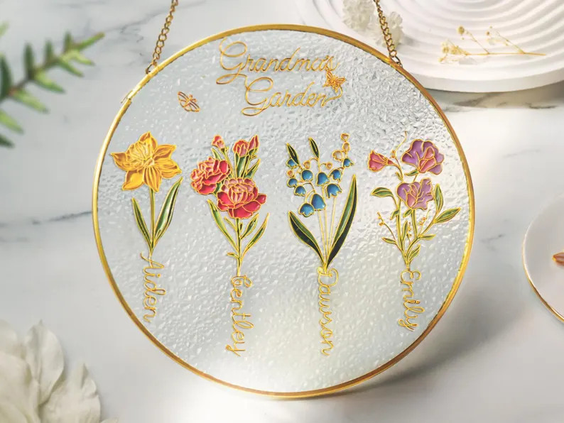 Grandma's Garden Suncatcher,personalized Birth Flower Stained Glass Window Hanging,mother's Day G... | Etsy (US)