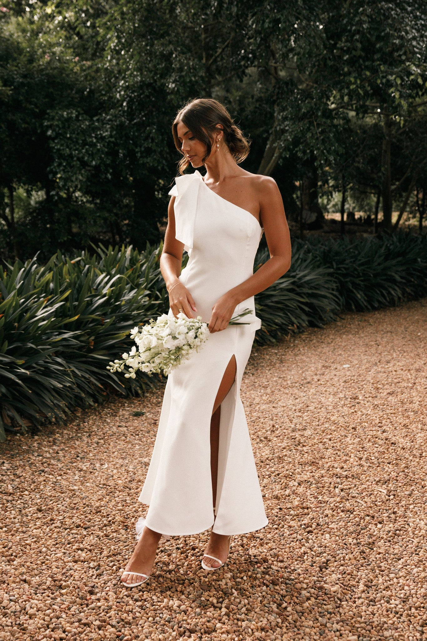 Charmed One Shoulder Midi Dress - Off White | Petal & Pup (US)