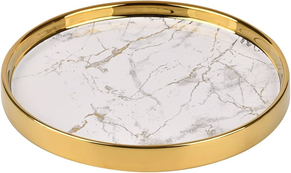 Vanity Tray Round Marble Decorative Tray Catchall Organizer Storage Tray for Perfume Jewelries Cosmetics Vanity Dresser Bathroom Kitchen Counter-top(Dia 8.6 inch) 1 | Amazon (US)