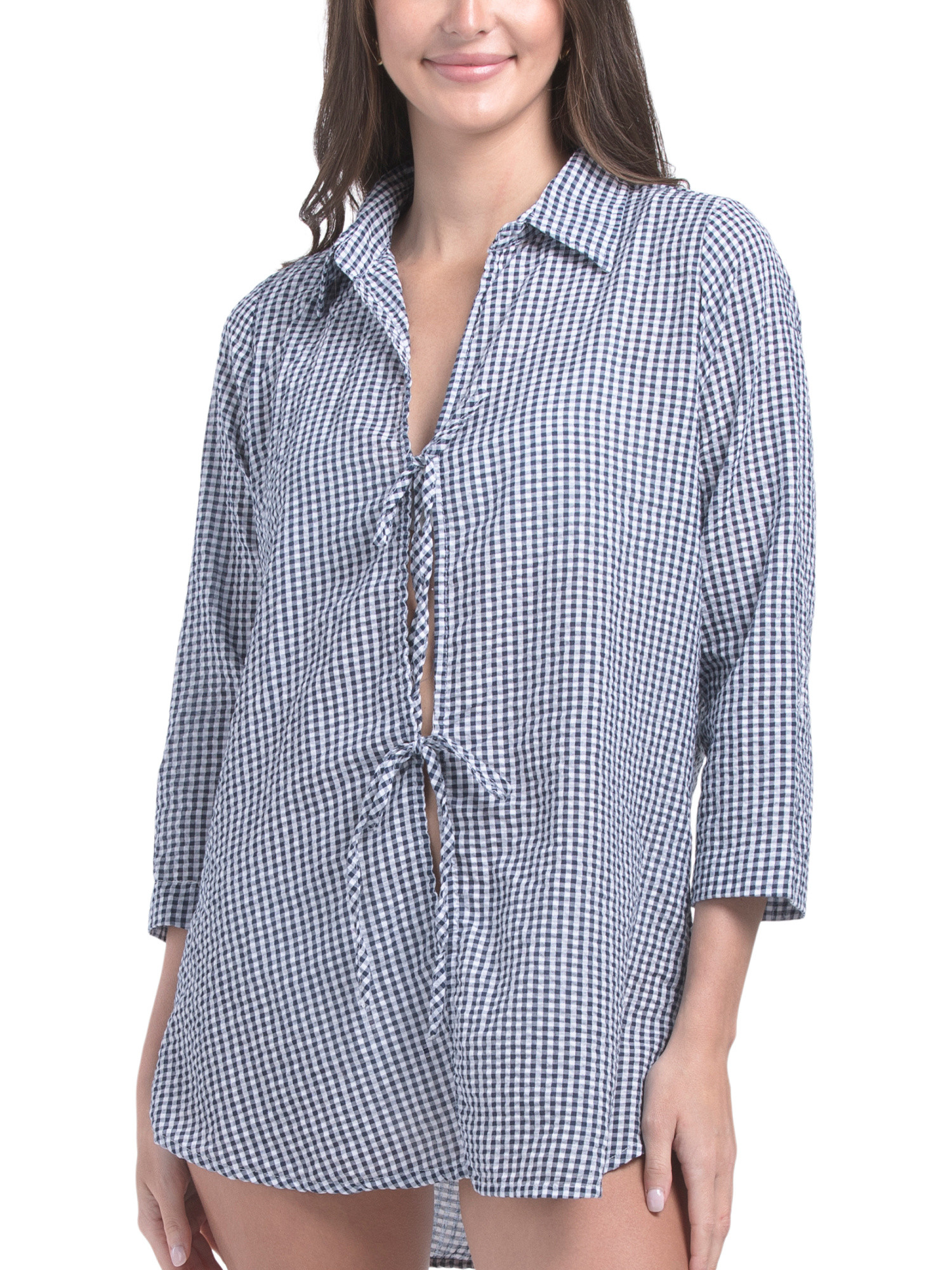 Gingham Tie Front Cover-up Tunic | TJ Maxx
