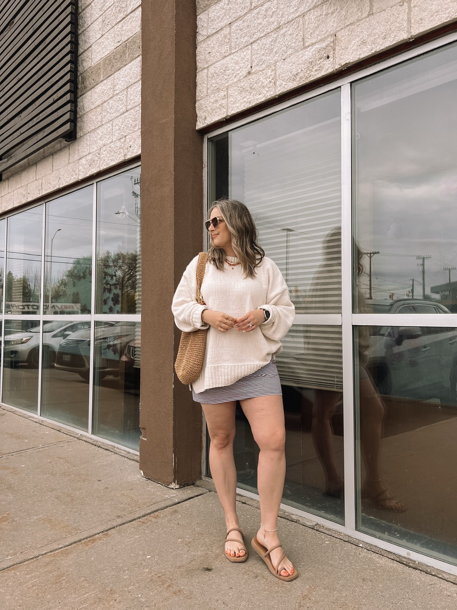 Casual spring outfit! Wearing L in the striped mini skirt (has built in shorts)! Crocs sandals are so comfy, I’m a 9.5-10 and wear a 10, Canadian link under “similar products”. Sweater is sold out, linked similar options

#LTKsummer #LTKmidsize #LTKstyletip