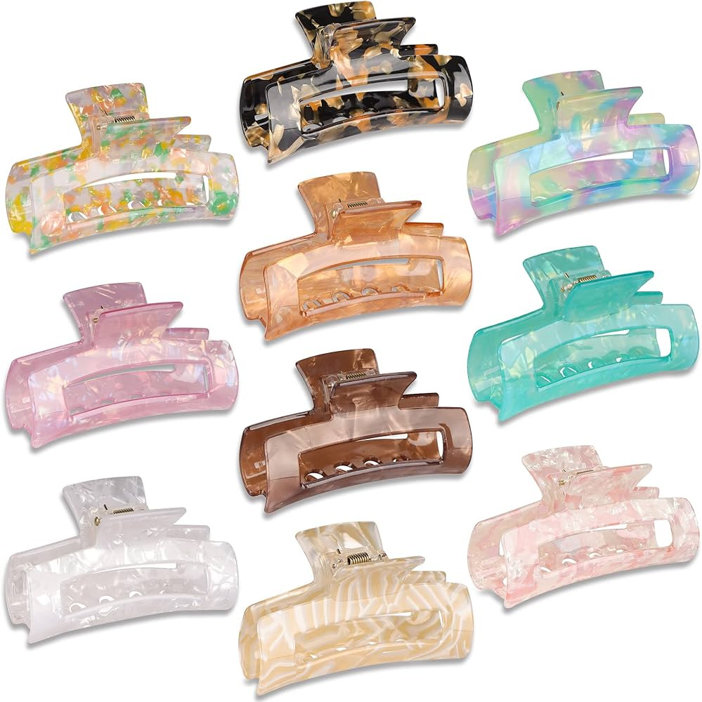 Magicsky 10 Pcs Hair Claw Clips for Women, Marble Tortoise Acrylic Large Clip Thick Thin Hair, Cu... | Amazon (US)