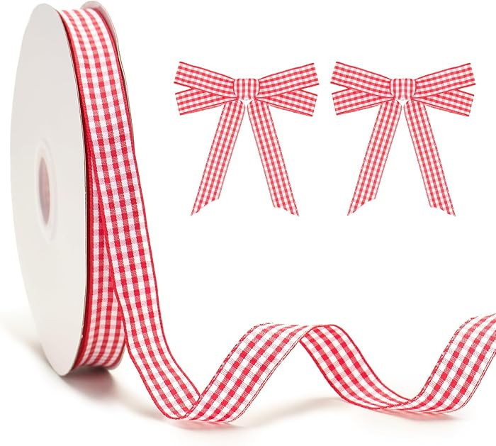 KINGLAKE Red and White Gingham Ribbon, 50Yd x 5/8" Red Gingham Ribbon, Classic, Casual, Christmas... | Amazon (US)
