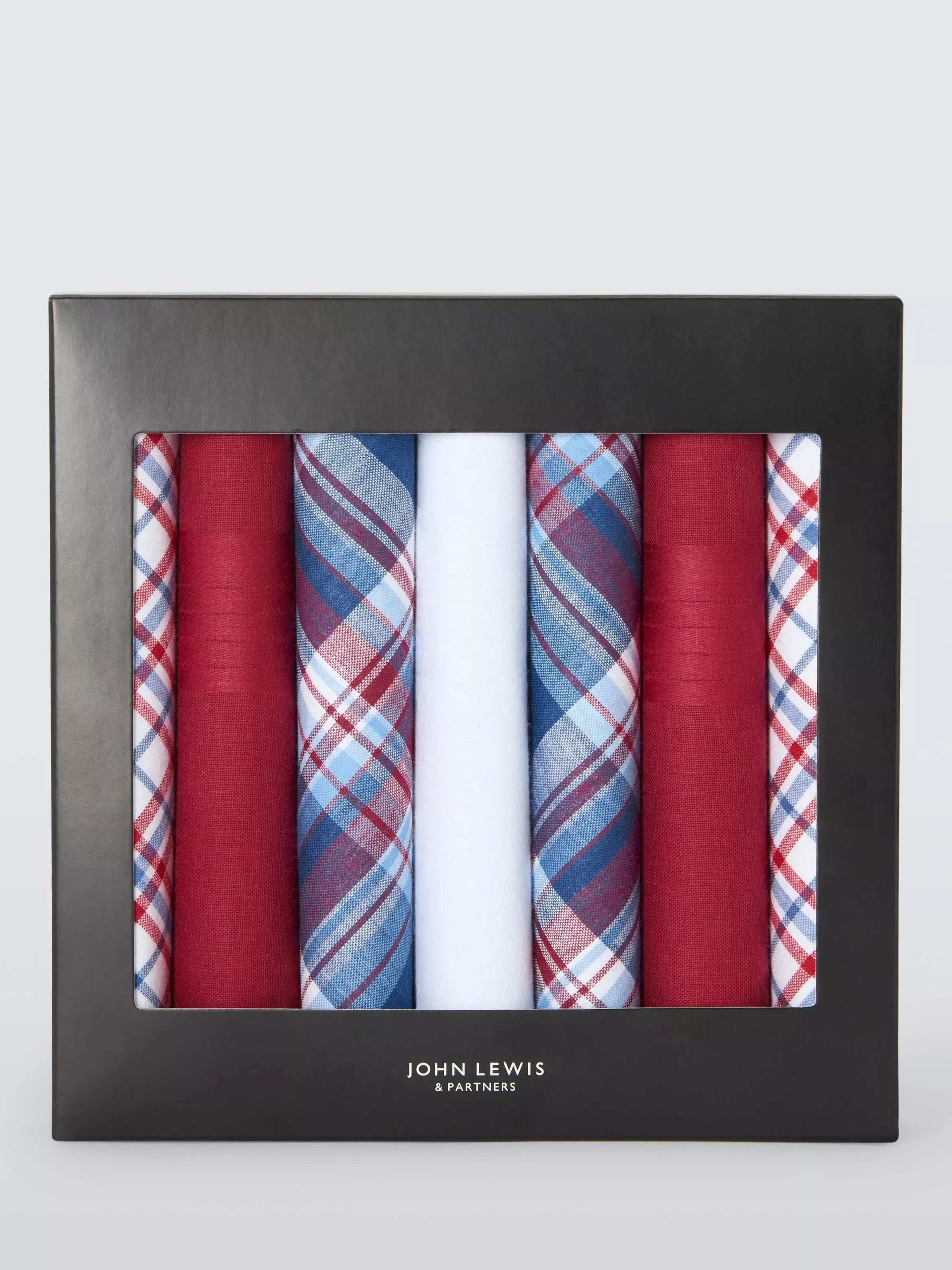 John Lewis Plain & Check Cotton Handkerchiefs, Pack of 7, Red Multi | John Lewis (UK)