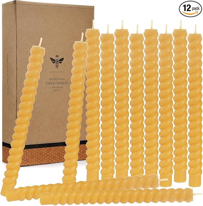 10 inch DEYBBY Natural Viral Beeswax Candles Set of 12, Dripless and Smokless Twisted Pure Beeswa... | Amazon (US)