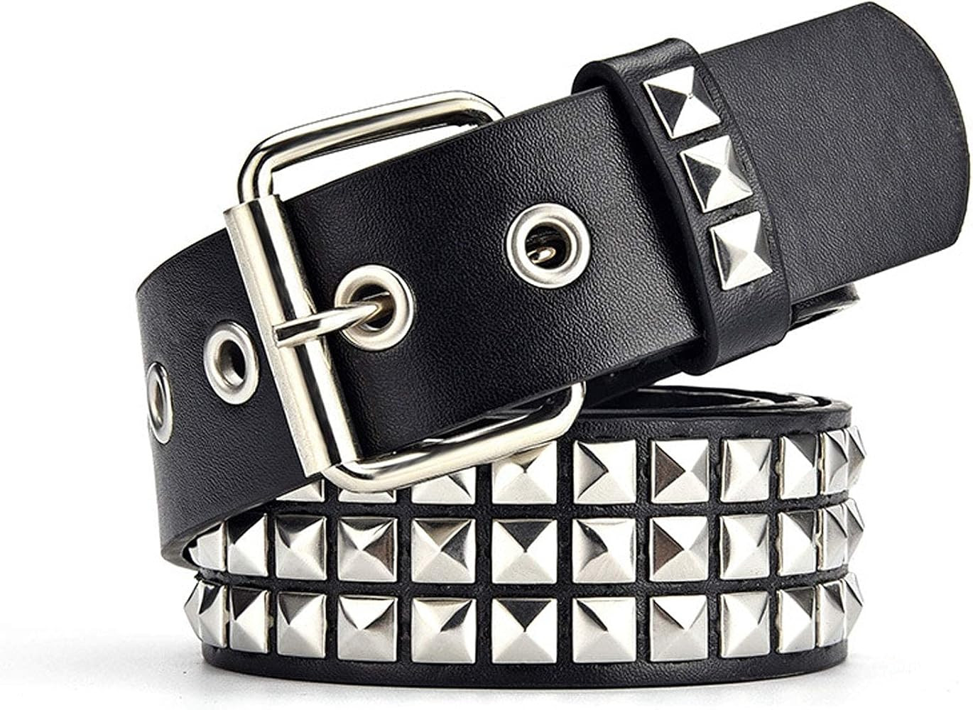 Black Studded Belt Punk Rock Rivet Belt Grommet Threads belts with Bright Metal Pyramid for Women... | Amazon (US)