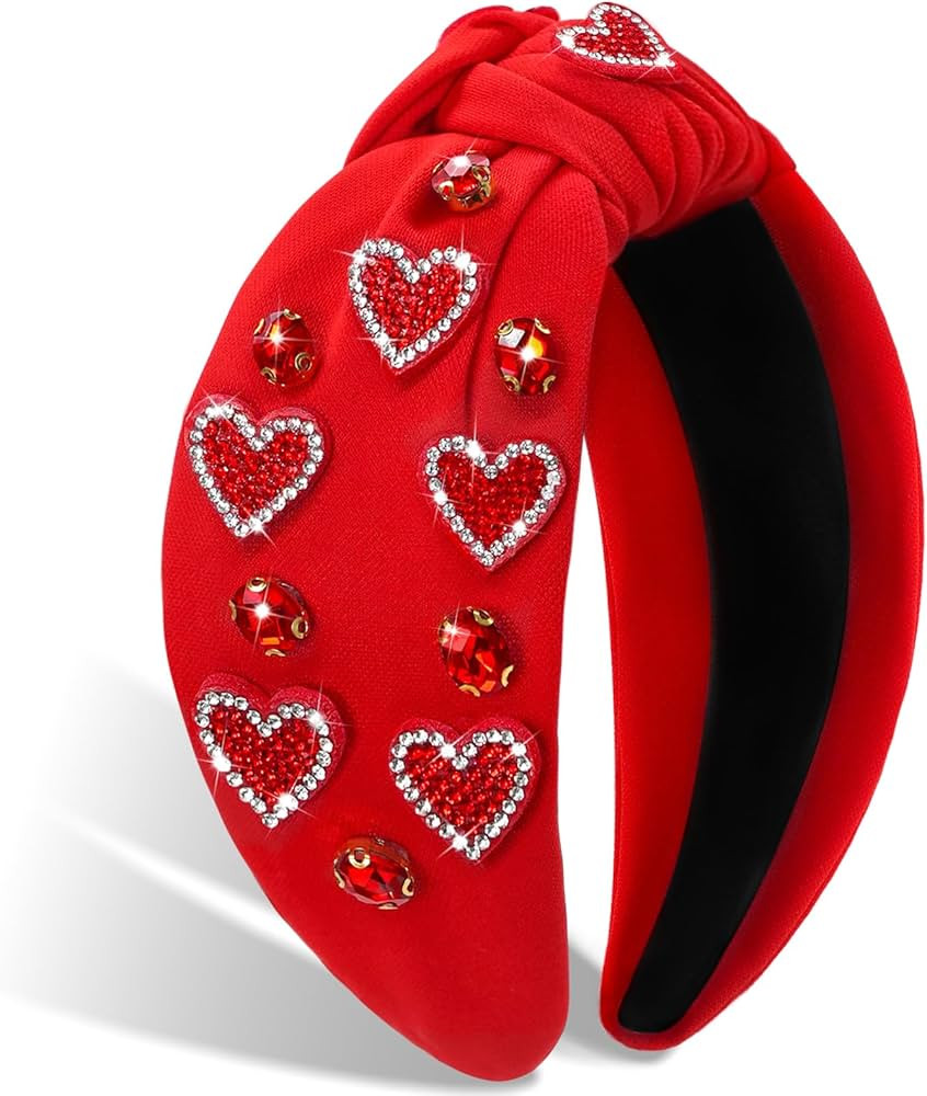 Palotay Red Heart Valentines Headband for Women Rhinestone Beaded Heart Headbands Valentine Day H... | Amazon (US)