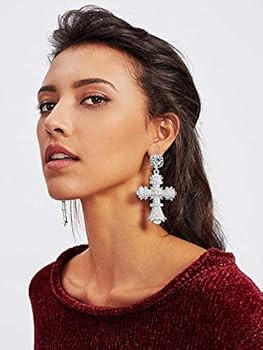 Big Cross Earrings,Color Crystal Baroque Drop Dangle Earrings for Women Teens Girls Bar Party Gif... | Amazon (US)