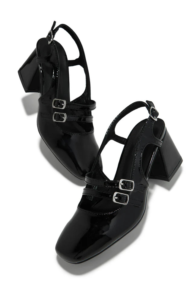 Miss Lola | Ellie Black Block Mid Heels | MISS LOLA