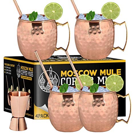 Moscow Mule Copper Mugs - Set of 4-100% HANDCRAFTED - Food Safe Pure Solid Copper Mugs - 16 oz Gi... | Amazon (US)