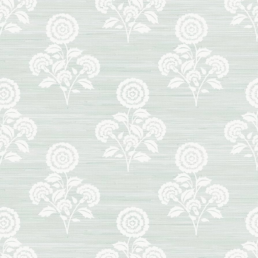 Flourish Block Print Whisper Blue Faux Grasscloth Peel and Stick Wallpaper, SSS6310 | Amazon (US)
