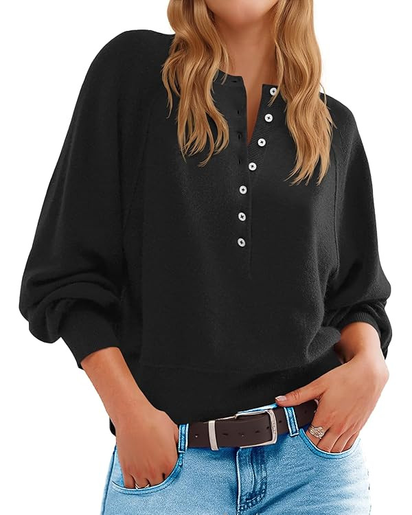 Saodimallsu Womens Button Crew Neck Sweater Fall Long Sleeve Henley Shirts Trendy Loose Knit Pull... | Amazon (US)
