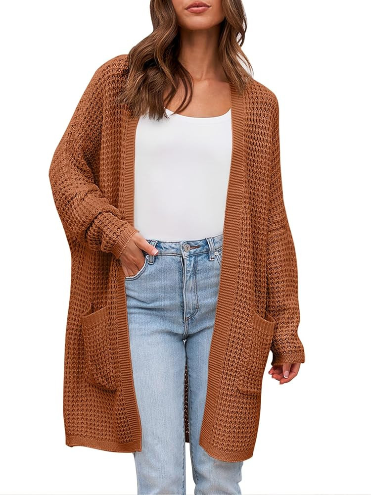 MEROKEETY Women's Oversized Long Batwing Sleeve Cardigan Waffle Knit Sweater Coat | Amazon (US)