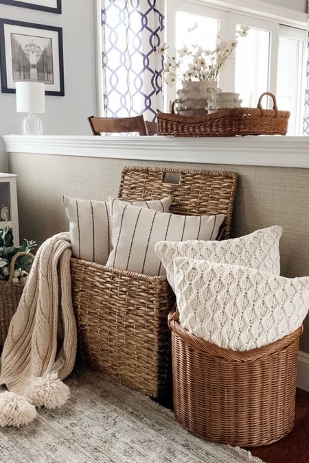 Best selling neutrals, throw pillow from Walmart $15, black stripe throw pillows, cozy throw blankets, area rug, small minka pot, rattan chest, woven tray, basket, florals, small lights. Some selections on sale! Free shipping. 

#LTKsalealert #LTKMostLoved #LTKhome