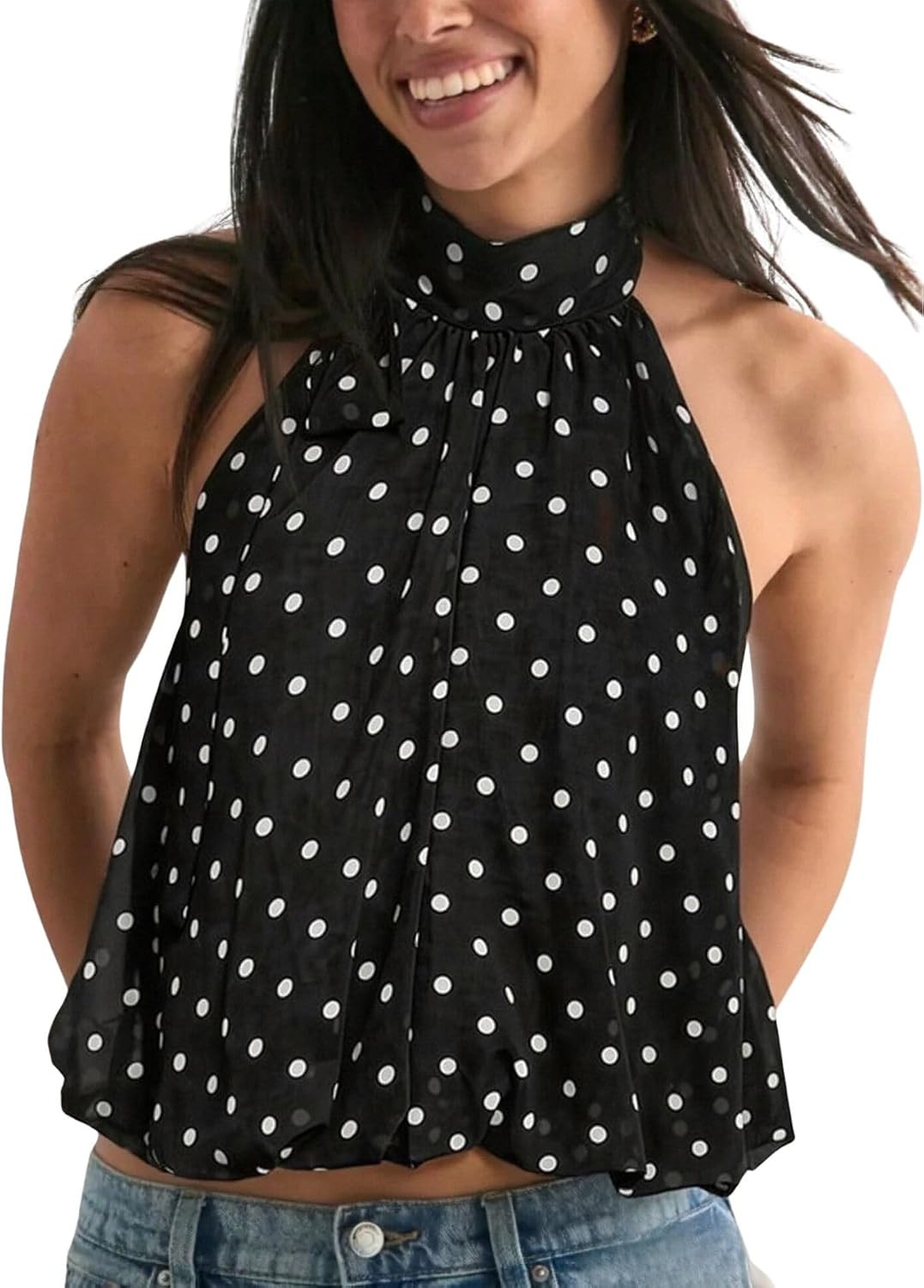 Verdusa Women's Polka Dots Top Dressy Bubble Halter Blouse Going Out Outfit | Amazon (US)