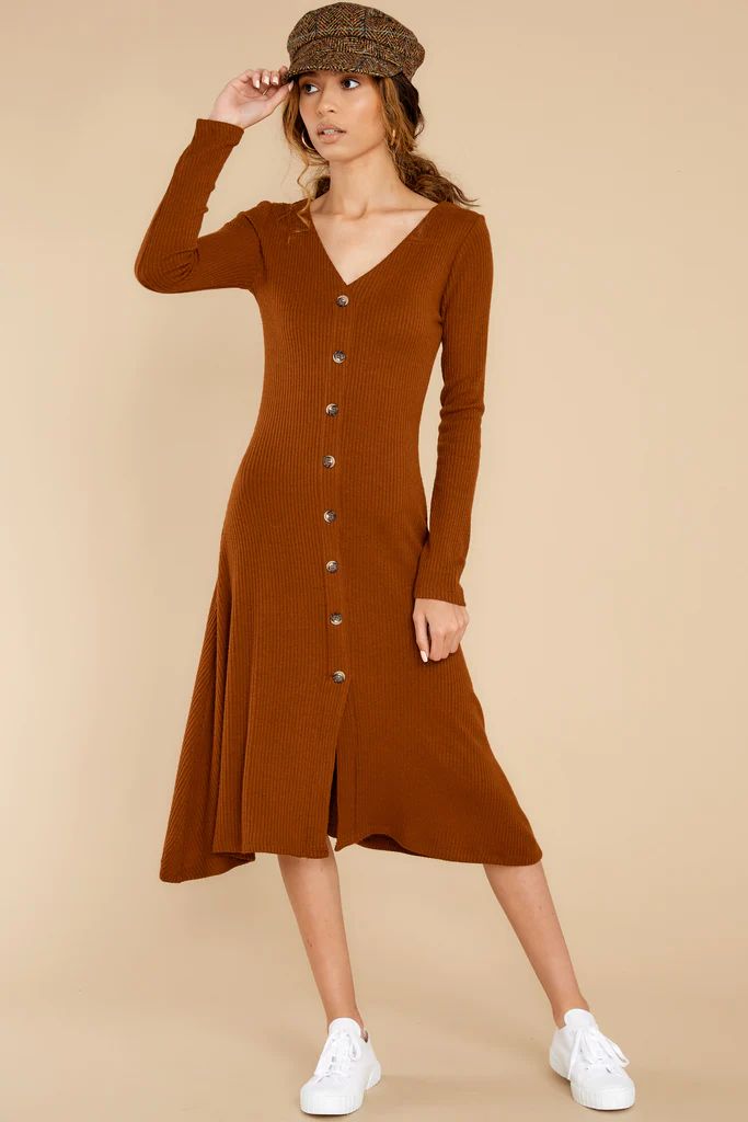 Keep It Uptown Rust Knit Midi Dress | Red Dress 
