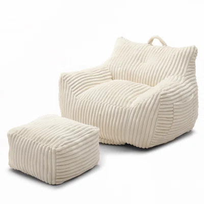 Corduroy Upholstered Bean Bag Chair with Ottoman | Wayfair North America