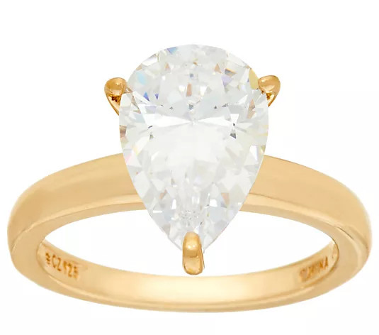 Diamonique 3.00 cttw Solitaire Ring, 14K Yellow Clad - QVC.com | QVC