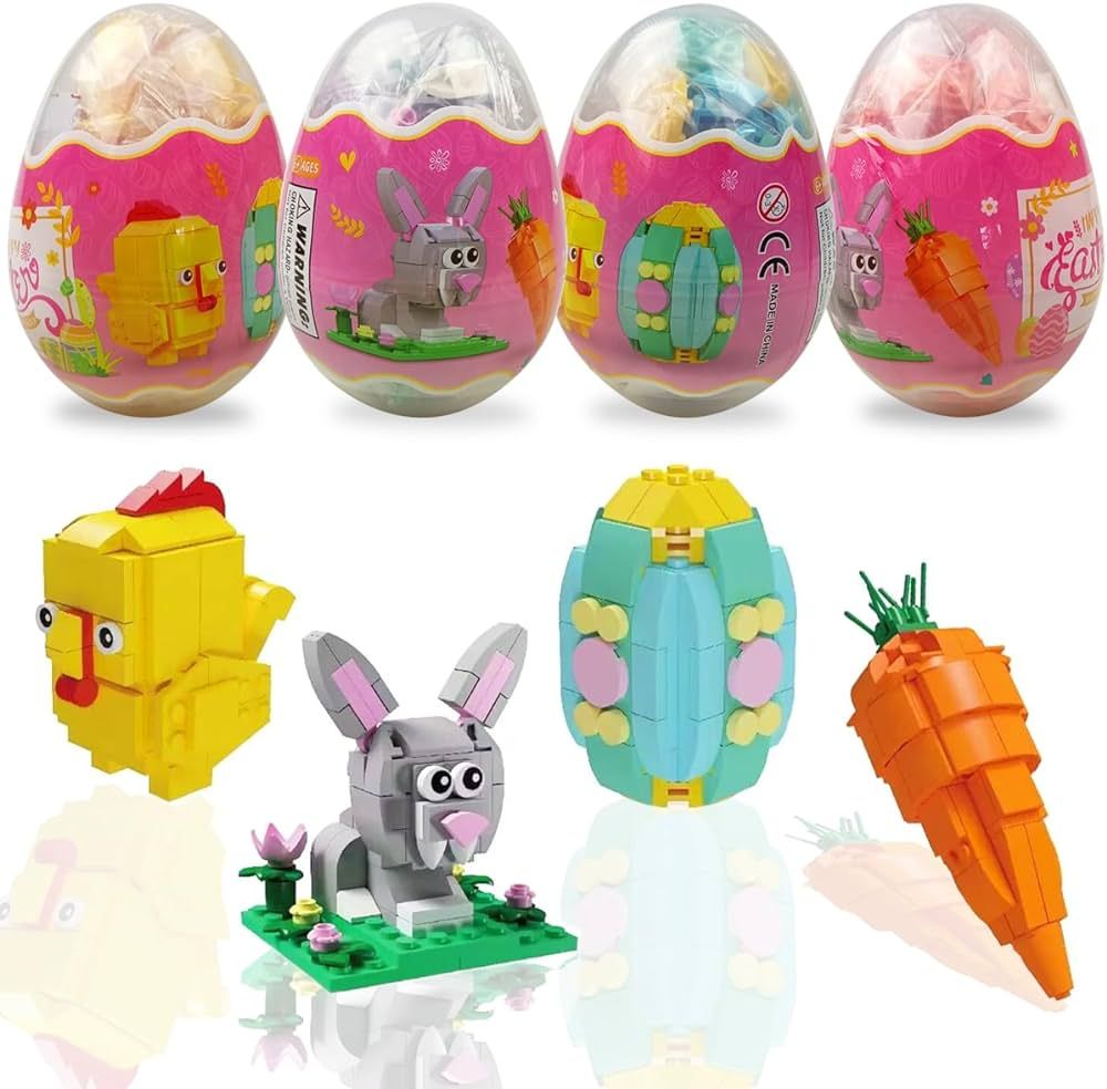 Anditoy 4 Pack Jumbo Easter Eggs with Easter Building Block Toys Inside for Kids Boys Girls Teens Easter Basket Stuffers Fillers Gifts | Amazon (US)