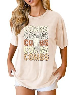 Combs Shirts Women Retro Cow Skull Graphic Tee Cowgirl Shirt Western Country Concert Cowboy Casua... | Amazon (US)