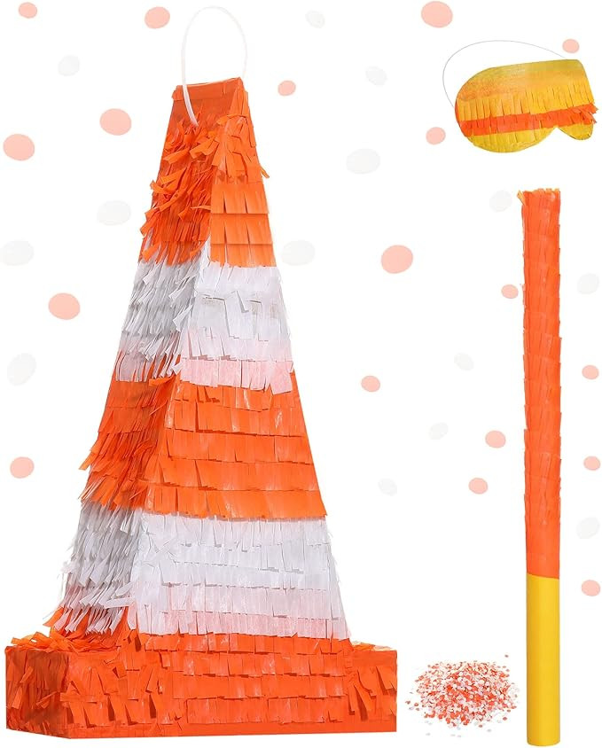Traffic Cone Pinata Orange Cone Pinata Includes Stick Blindfold Confetti Construction Theme Pinat... | Amazon (US)
