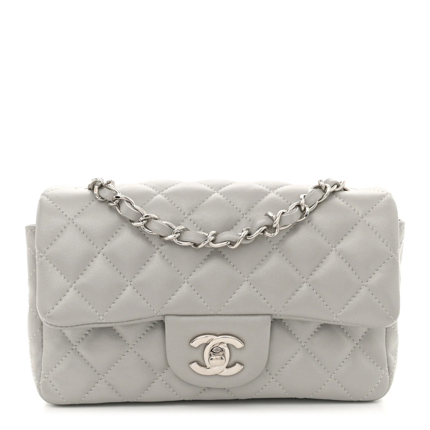 Metallic Lambskin Quilted Mini Rectangular Flap Silver | FASHIONPHILE (US)