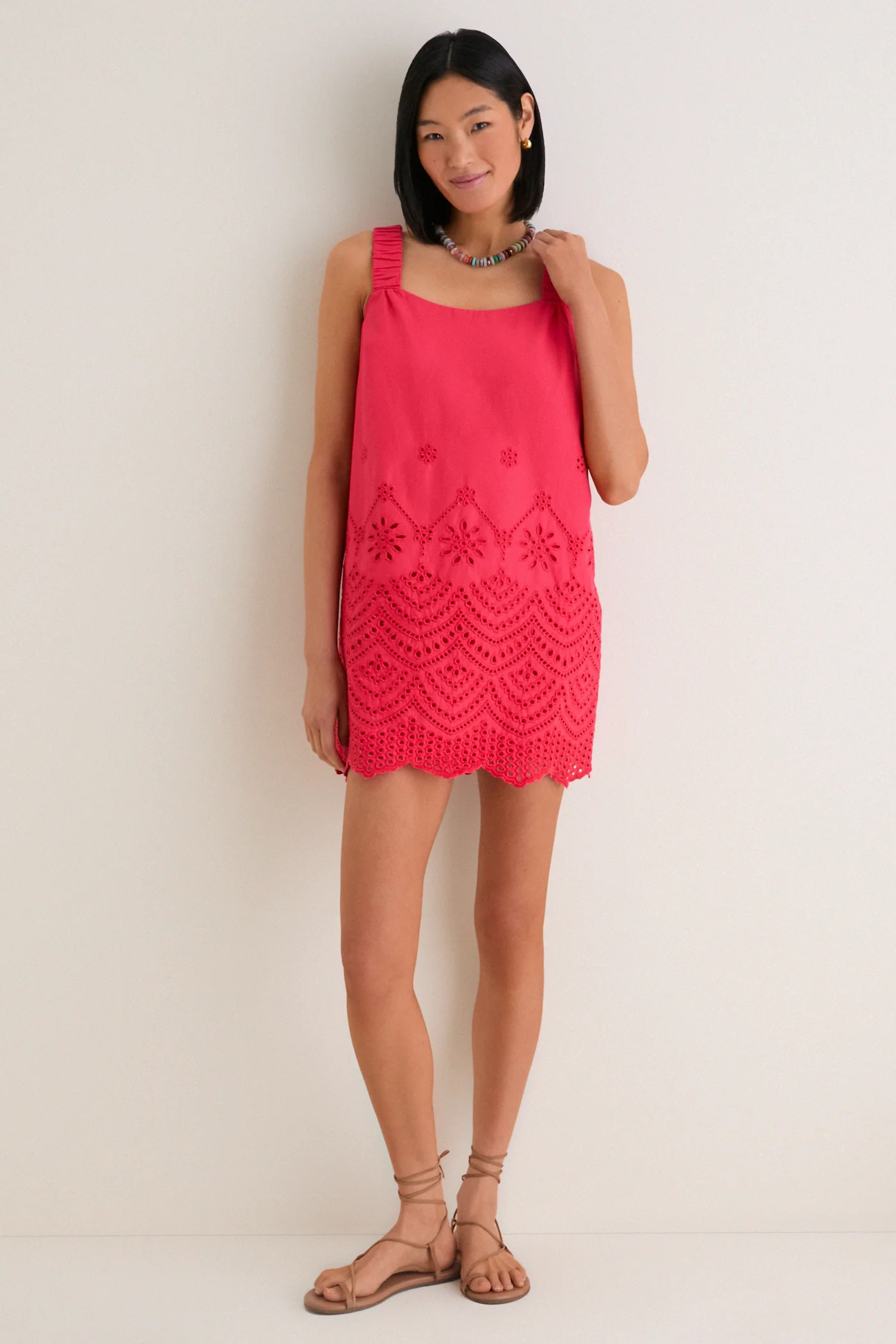 Red Kallie Linen Blend Embroidered Mini Dress | Tuckernuck (US)