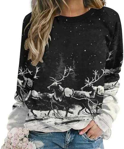 ZOCAVIA Womens Moose Forest Sweatshirts Fall Fashion Long Sleeve Crewneck Pullover Tops Vintage D... | Amazon (US)