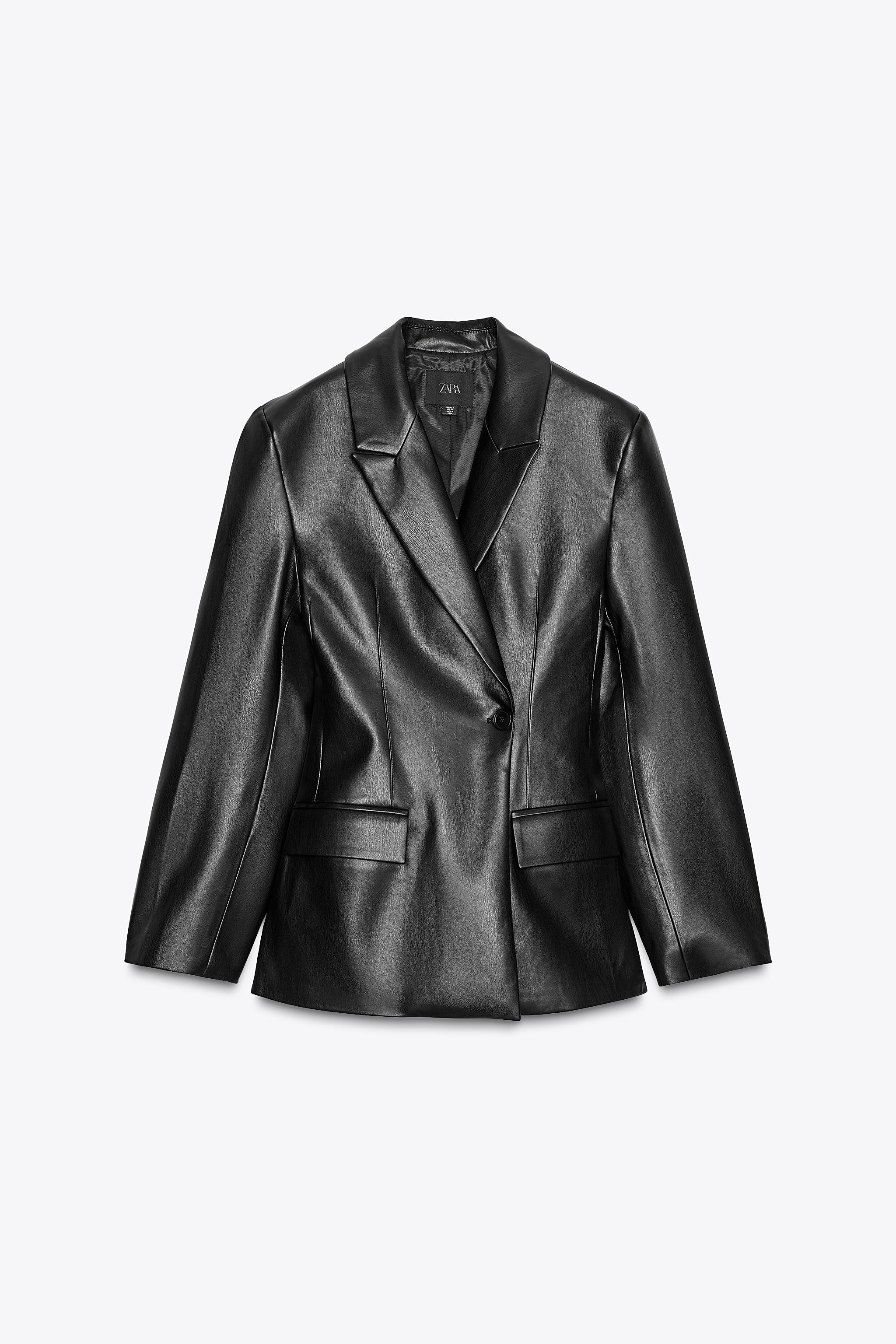 FITTED FAUX LEATHER BLAZER$ 99.90Black | 1255/765/800Add to cartAddFitted blazer with a lapel col... | Zara US