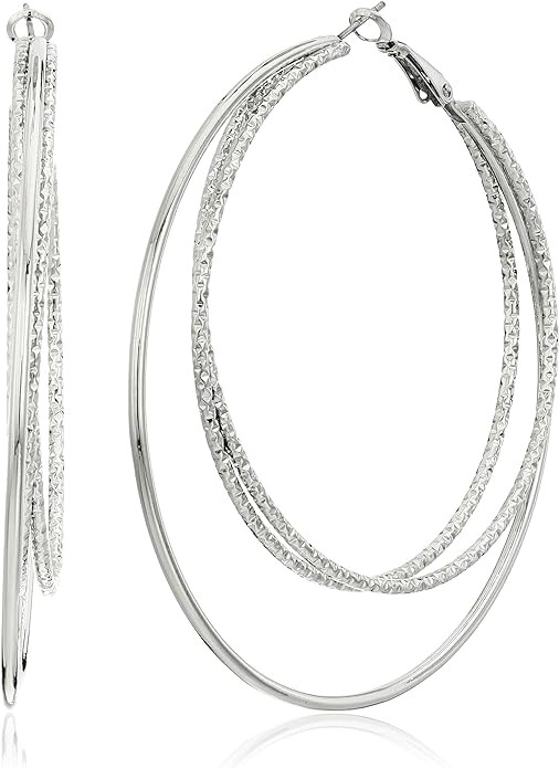 Guess Smooth and Textured Wire Silver Hoop Earrings | Amazon (US)