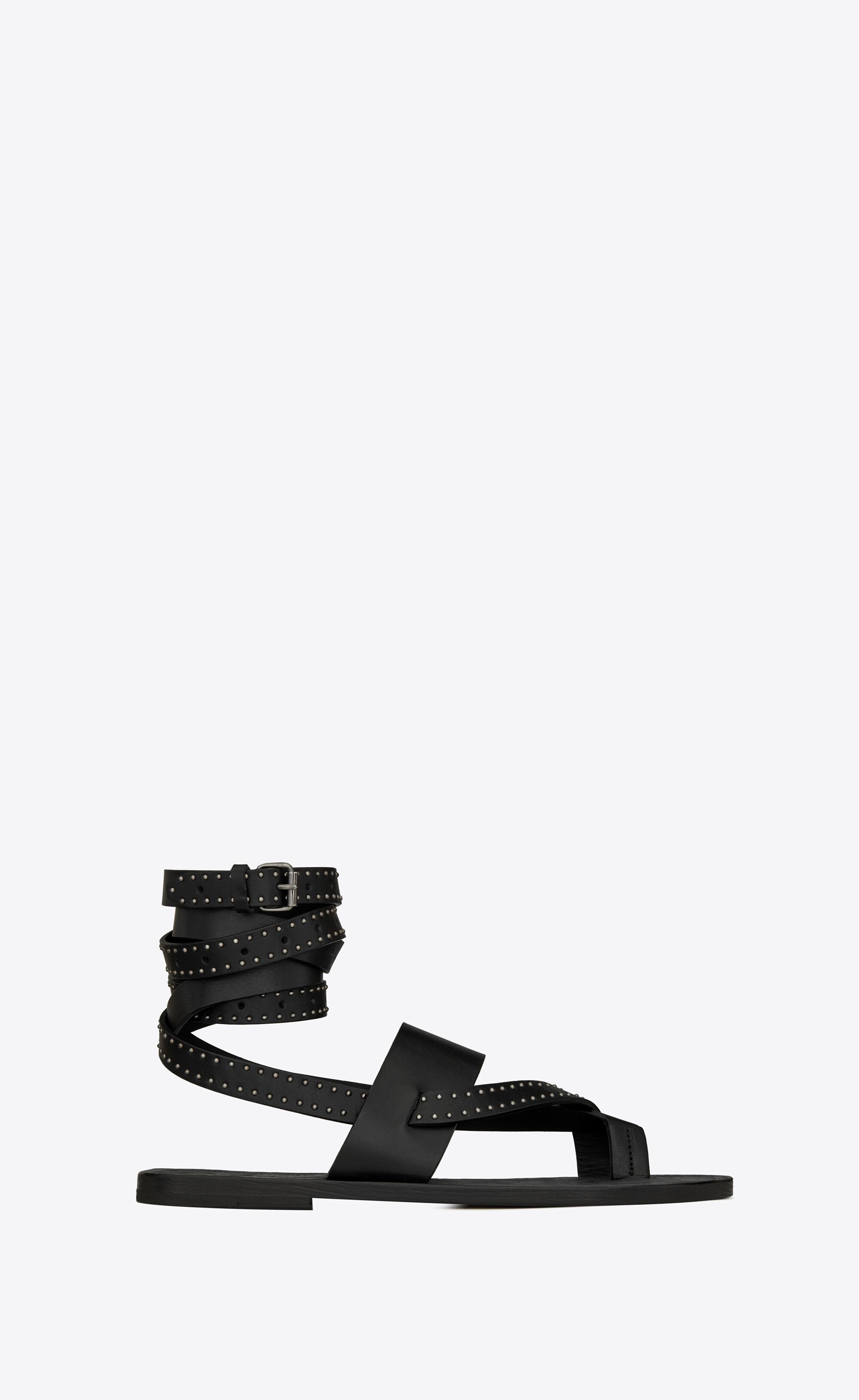 Culver Flat Sandals In Smooth Leather With Studs Black 8.5 | Saint Laurent Inc. (Global)