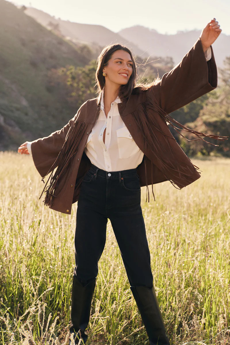 Chocolate Suede Fringe Marant Shirt Jacket | Tuckernuck (US)