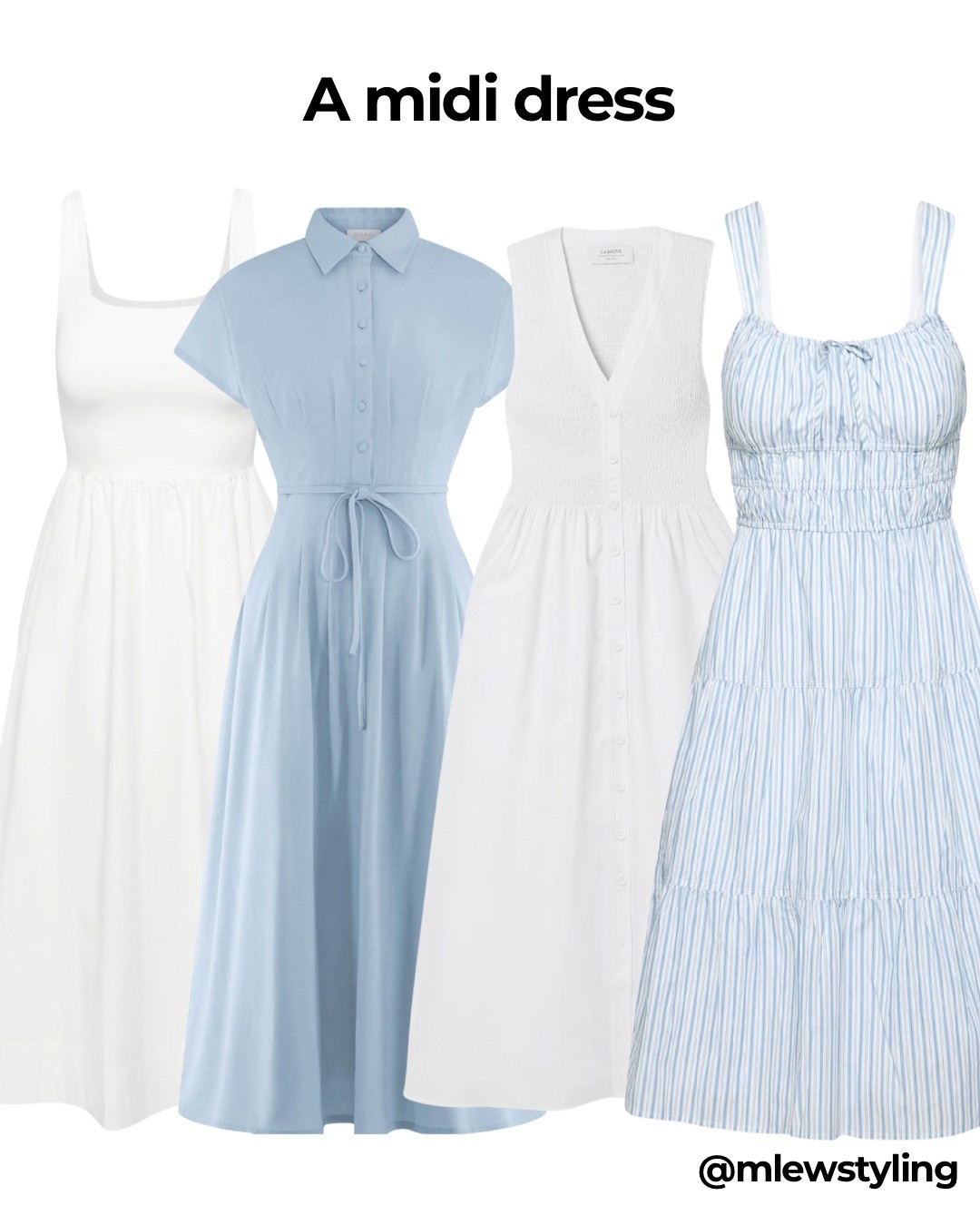 Summer midi dress edit 🩵

Tags: summer outfit, white cotton dress, baby blue sundress, shirt dress, fall transitional outfit, capsule wardrobe, casual workwear

#LTKFindsUnder100 #LTKStyleTip #LTKWorkwear