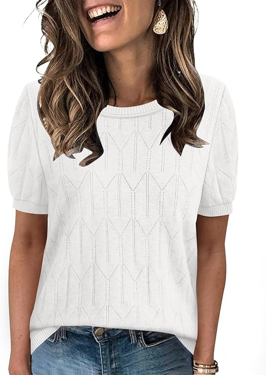 Sampeel Short Sleeve Sweater for Women Round Neck Knit Work Tops Beach Fashion Vacation Clothes S... | Amazon (US)