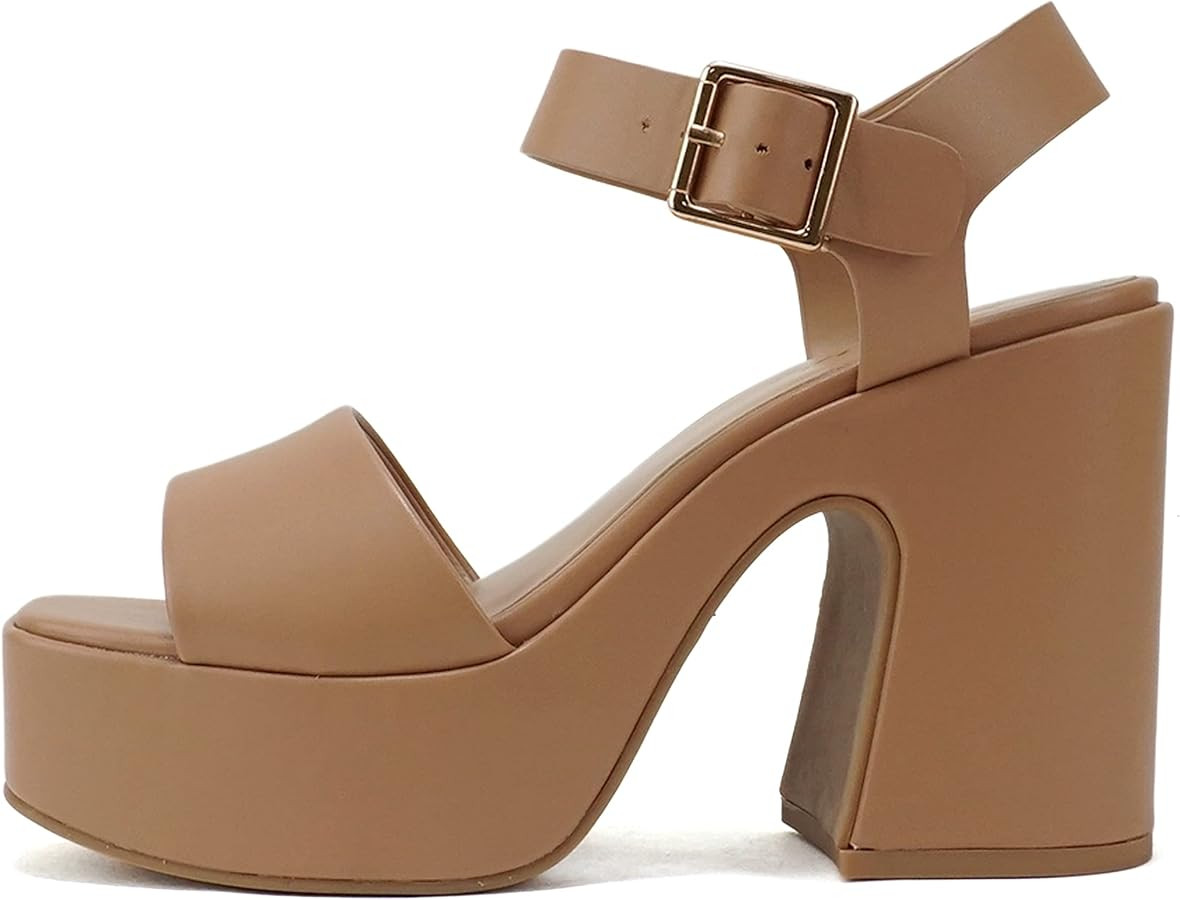 Soda Launch ~ Women Open Toe Ankle Strap Platform Chunky High Heeled Sandal | Amazon (US)