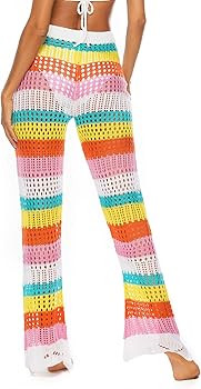 JUDYBRIDAL Womens High Waist Crochet Net Hollow Out Cover Up Mesh Beach Bikini Swimsuits Pants | Amazon (US)