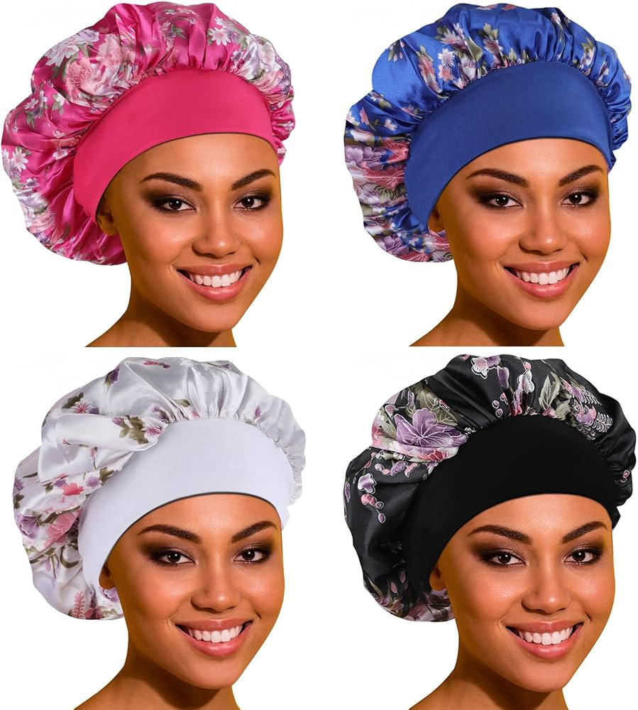 ROYBENS Satin Bonnet Hair Bonnet for Sleeping- 4 Pack Large Bonnets for Women with Elastic Soft B... | Amazon (US)