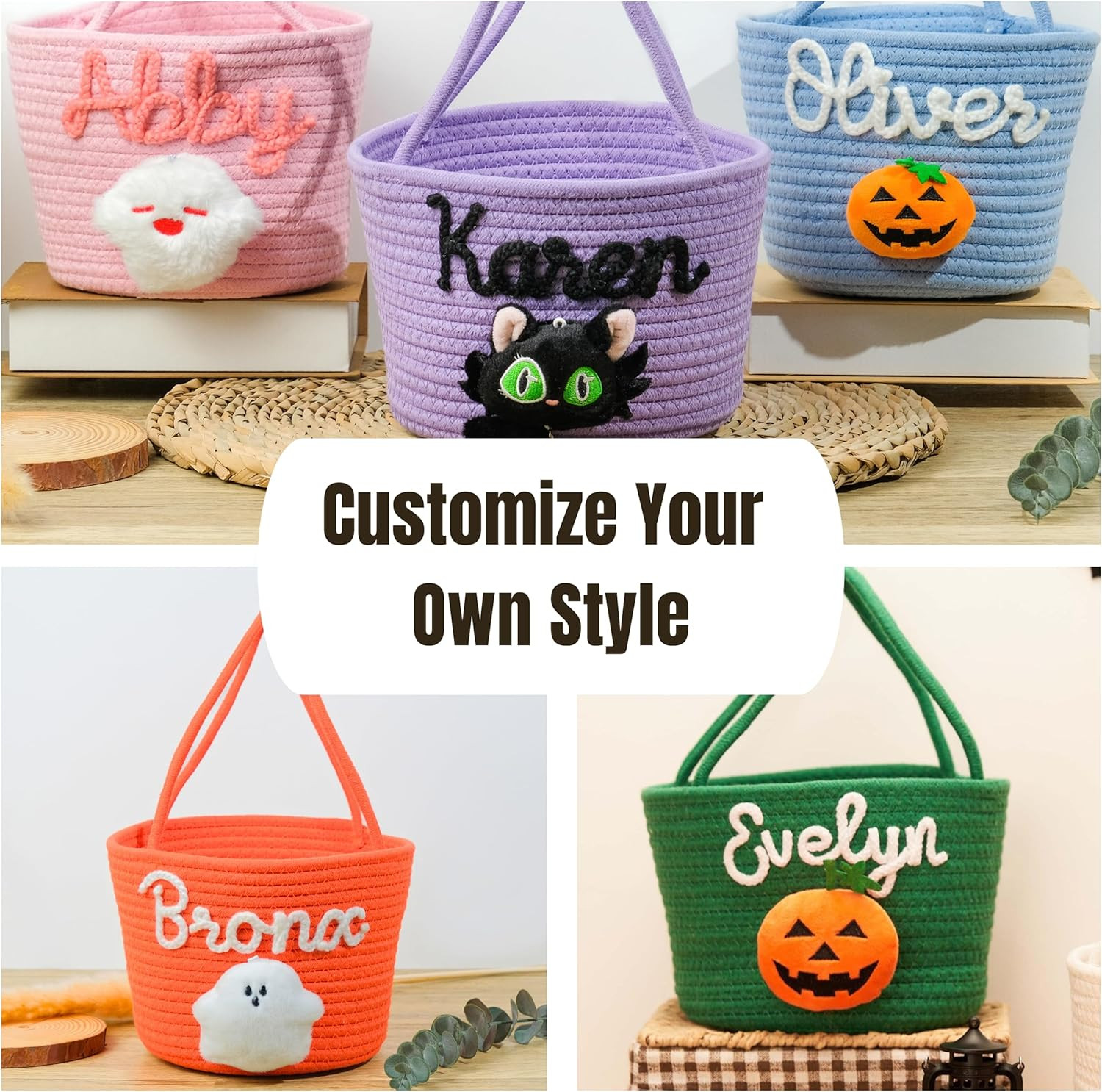 Personalized Halloween Basket, Customized Woven Halloween Candy Bag, Halloween Trick or Treat Bag... | Amazon (US)