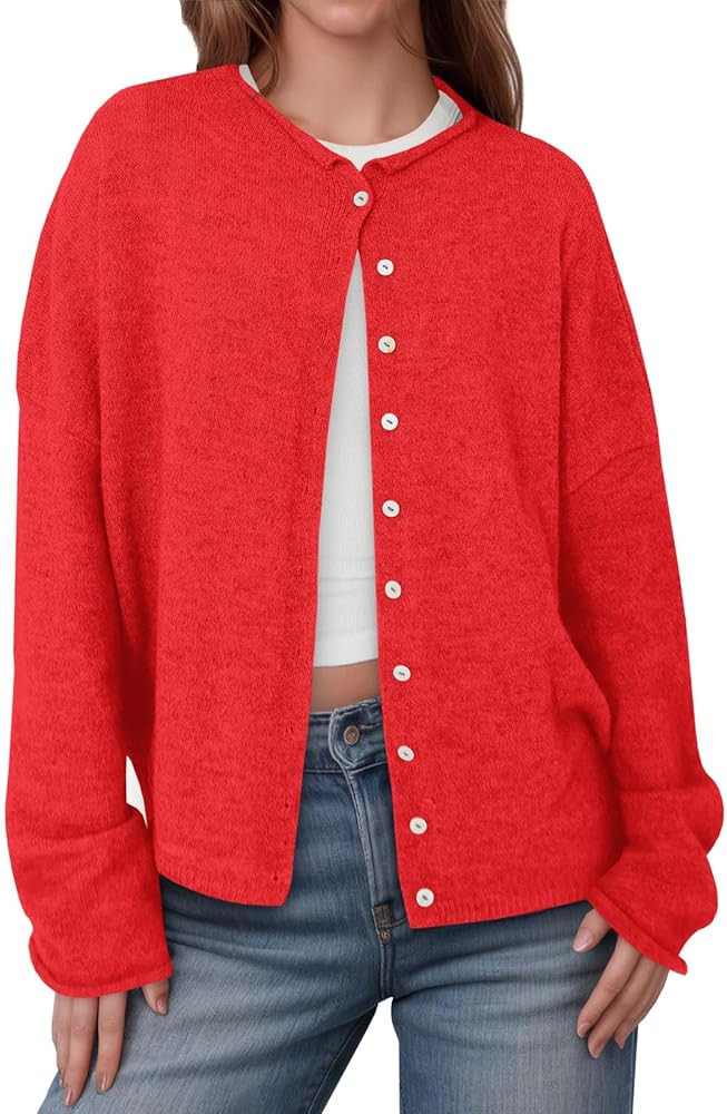 Saodimallsu Womens Button Up Cardigan Sweaters Long Sleeve Crew Neck Fall Soft Lightweight Knit L... | Amazon (US)