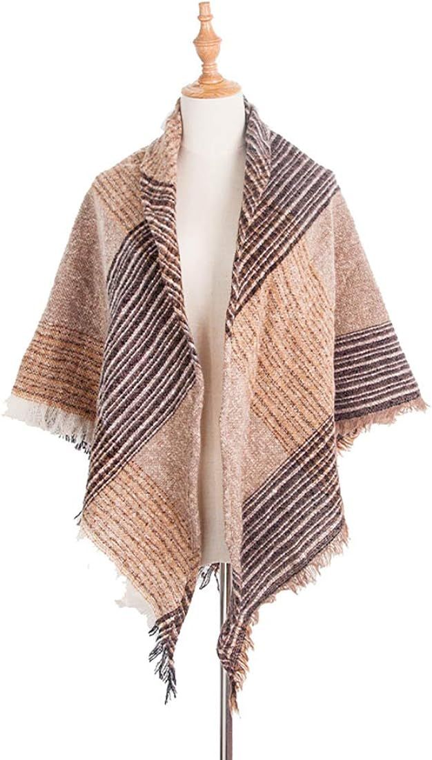 Wander Agio Womens Warm Scarf Triangle Shawls Winter Scarves Stripe Plaid Fichu Rough Surface | Amazon (US)