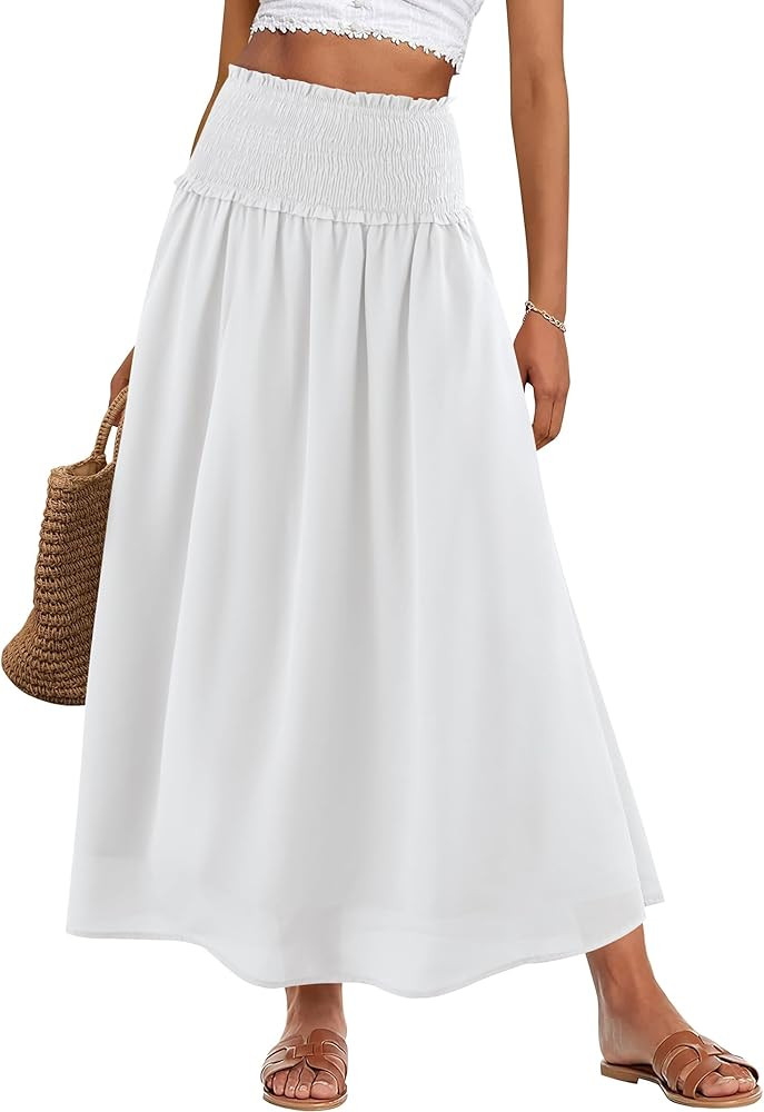 ANRABESS Maxi Skirt for Women High Waisted Elastic Flowy A Line 2026 Summer Long Skirts Beach Cov... | Amazon (US)