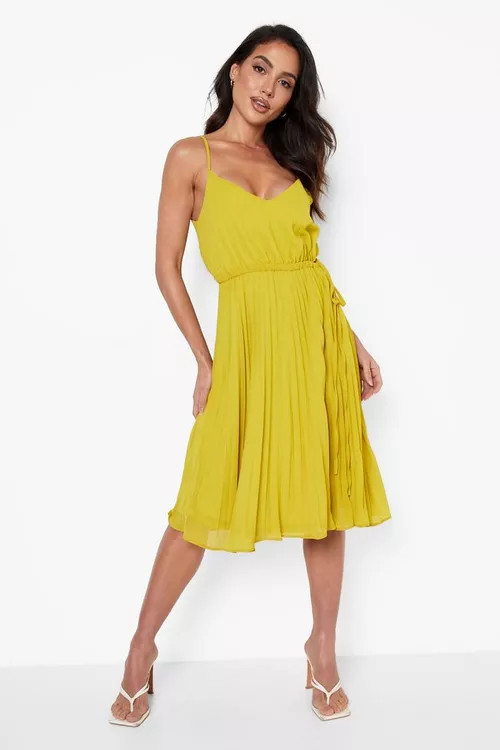 Strappy Pleated Midi Skater Dress | Boohoo.com (US & CA)