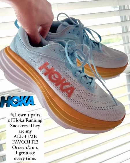 👟I own 5 pairs of Hoka Sneakers. They are my all time favorite. I wear these when I workout at Orange Theory fitness. 
They are fantastic for walking on the treadmill too.

Order 1/2 up. I always order a 9.5 and they fit great. In regular shoes, I wear a 9.

I love the cushion in these sneakers. Especially the Hoka Bondi 8.

These are on sale right now under $135!

#LTKSeasonal #LTKShoeCrush #LTKStyleTip #LTKFindsUnder50 #LTKFindsUnder100 #LTKOver40 #LTKMidsize #LTKTravel #LTKActive #LTKU #LTKFitness #LTKGiftGuide #LTKSaleAlert